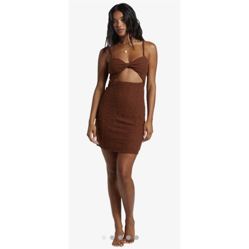 Billabong Womens L Brown Cutout Mini Dress Twist Front Textured Y2K Beach Boho